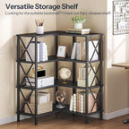 HOOBRO Corner Bookshelf, 4-Tier L-Shaped Bookcase, Industrial Open Display Shelf Tall Storage Organizer, Vertical Storage Rack, for Living Room, Home Office, Black BB59SJ01