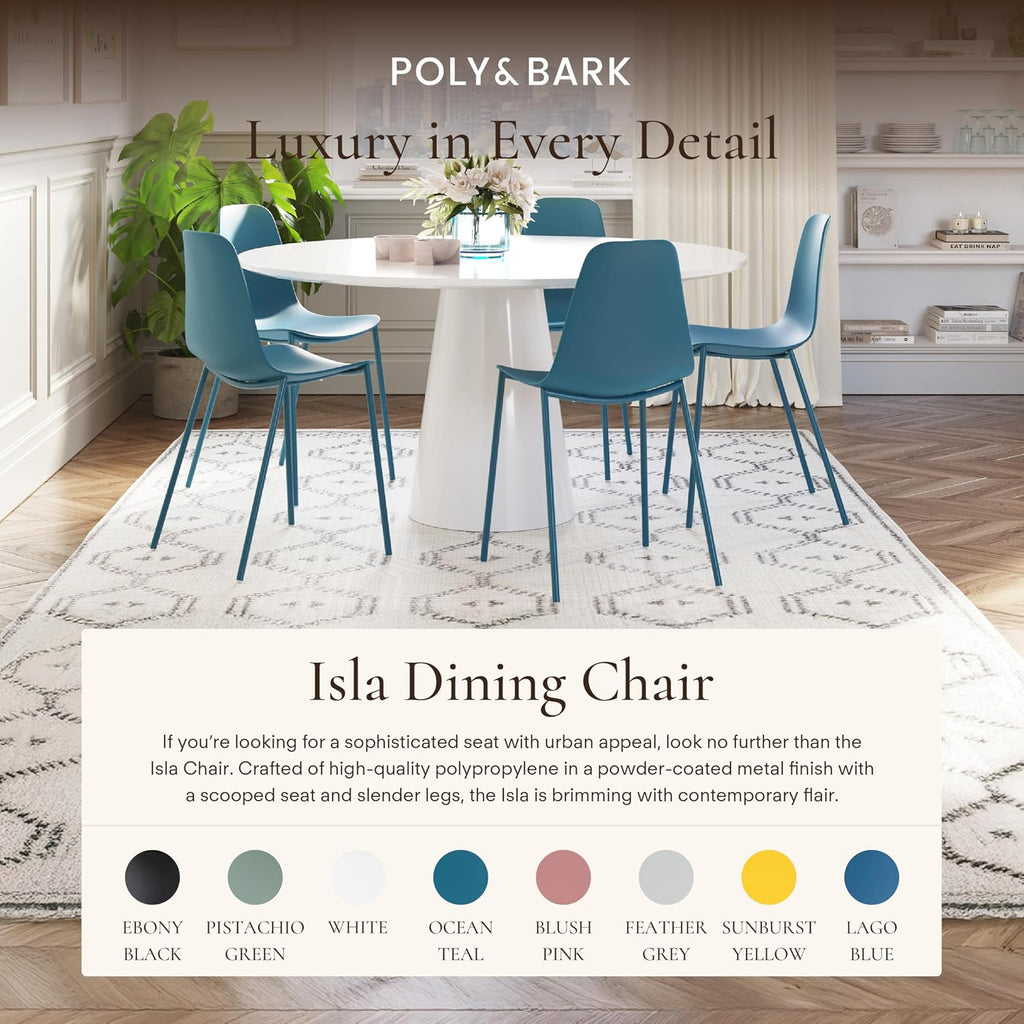 Poly & BARK Isla Modern Kitchen Chairs Set of 4 - Plastic Dining Chair with Metal Legs - Quick Assembly Simple Cafe Chairs Plastic for Indoor or Outdoor - Ocean Teal
