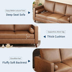 GAOMON 81" Leather Couch for Living Room, Mid Century Modern 3-Seater Sofa with Deep Seat, Faux Leather Sofa for Apartment, Home Office, Brown
