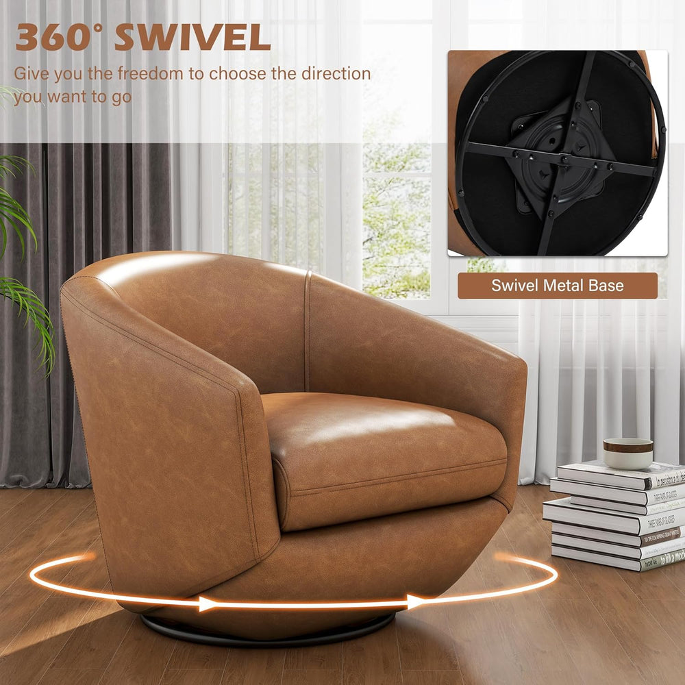 360° Swivel Barrel Accent Chair, PU Leather Upholstered Club Armchair for Liv...