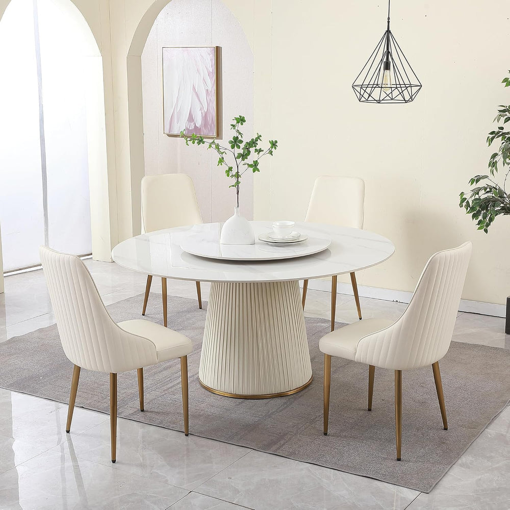 Round Marble Dining Table, Dining Table Faux Marble Stone Top Dining Room Set...