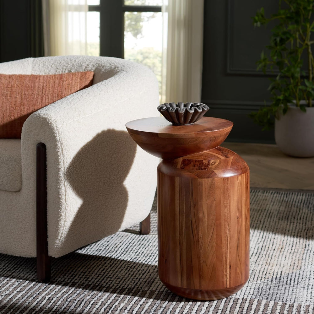 SAFAVIEH Home Collection - Masew Solid Wood Accent Table with Sculptural Stac...