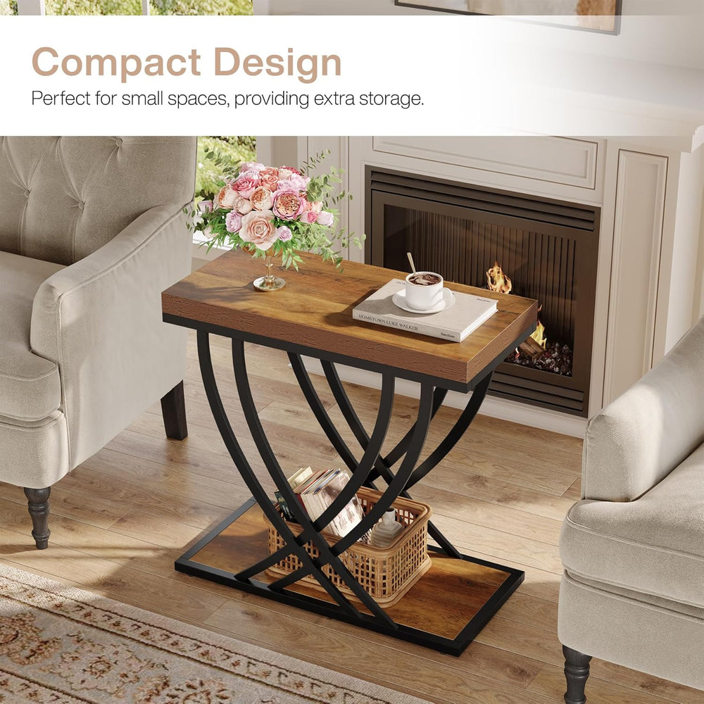 Tribesigns Side Table Set of 2, Narrow 2-Tier End Table for Living Room, Indu...