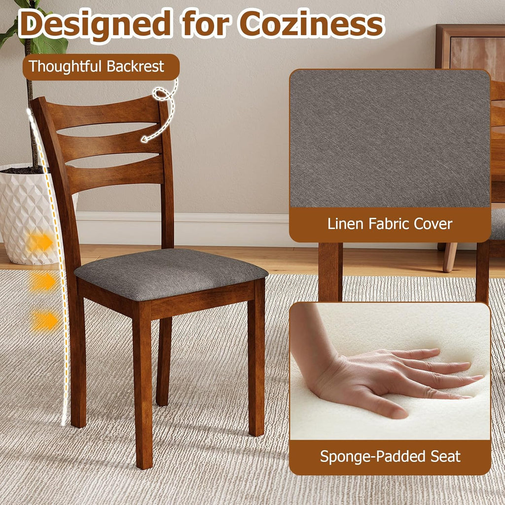 Giantex Dining Table Set for 4, Rectangular Kitchen Table Set w/ 4 Upholstered Chairs & Solid Rubber Wood Frame, Space-Saving Farmhouse Dinette Set for Small Space, Dining Room, Breakfast Nook