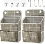 Hanging Basket for Organizing, Wall Organizer with Pockets and Over The Door Organizer，Can for Home, Closet, Office and Camper (Grey Grid2)
