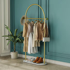 HKaikzo Gold Clothing Rack with Real Marble Base – 67" Freestanding Garment Display Stand, Holds 150+ lbs, Modern Metal Coat Rack for Boutique Store, Entryway, Bedroom & Small Spaces