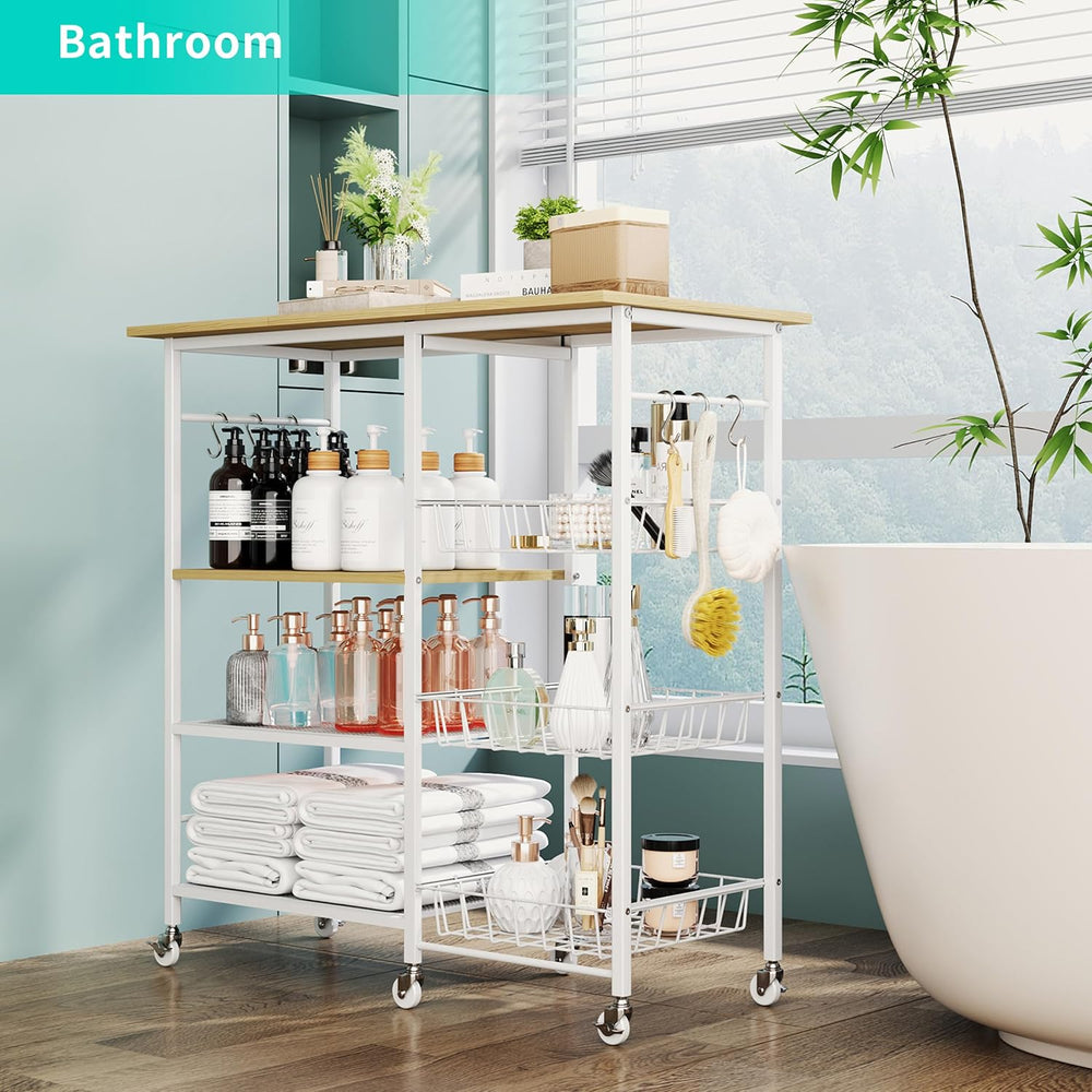 HapiRm Rolling Kitchen Microwave Cart - 4 Tier Microwave Table Stand with Pul...