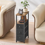 DALEMHOME End Table, Narrow Side Table with 3 Fabric Drawers, Slim Nightstand, Small Bedside Table with Storage, Living Room, Bedroom, Rustic Brown HKET1300BR