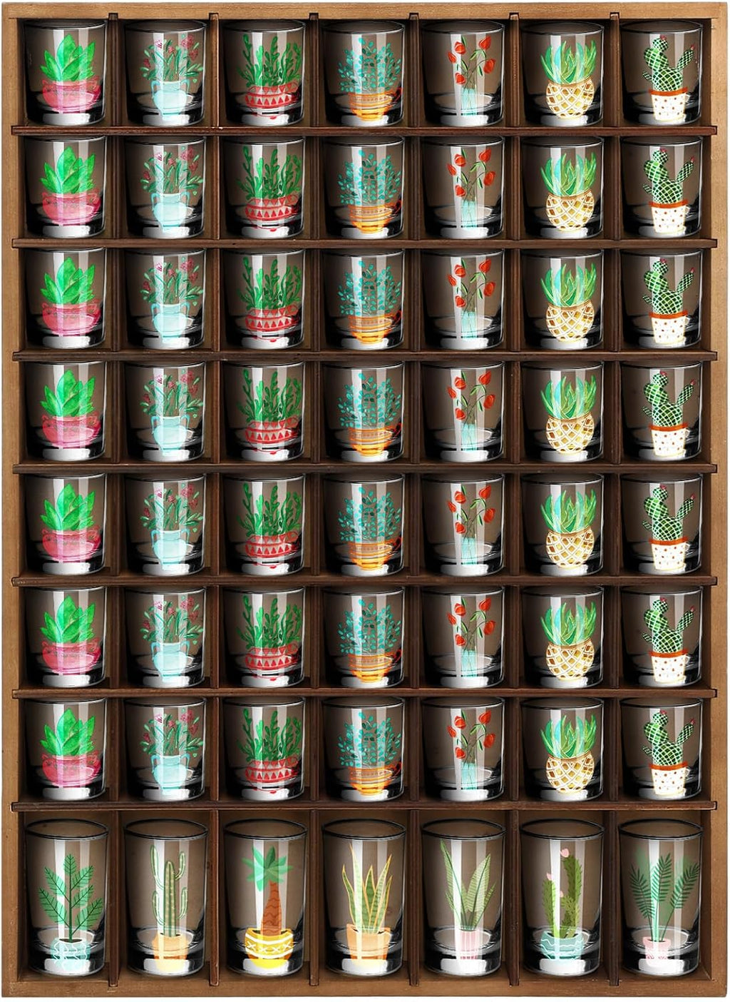 Barydat Shot Glass Display Case Wood Shot Glass shelf holder 56 Compartments Wall-mounted Rustic Bar Cabinet(Brown,1 Pcs)