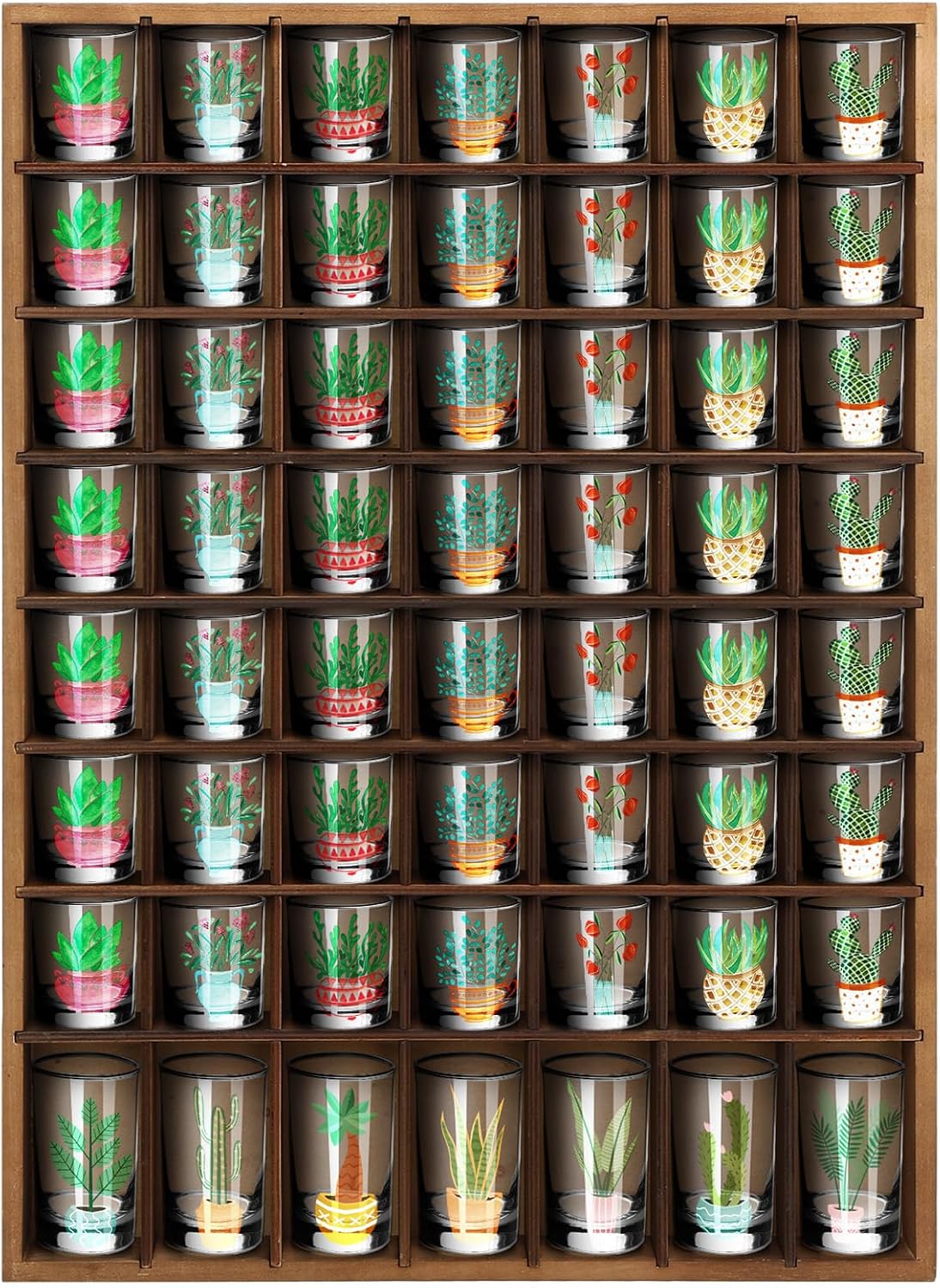 Barydat Shot Glass Display Case Wood Shot Glass shelf holder 56 Compartments Wall-mounted Rustic Bar Cabinet(Brown,1 Pcs)