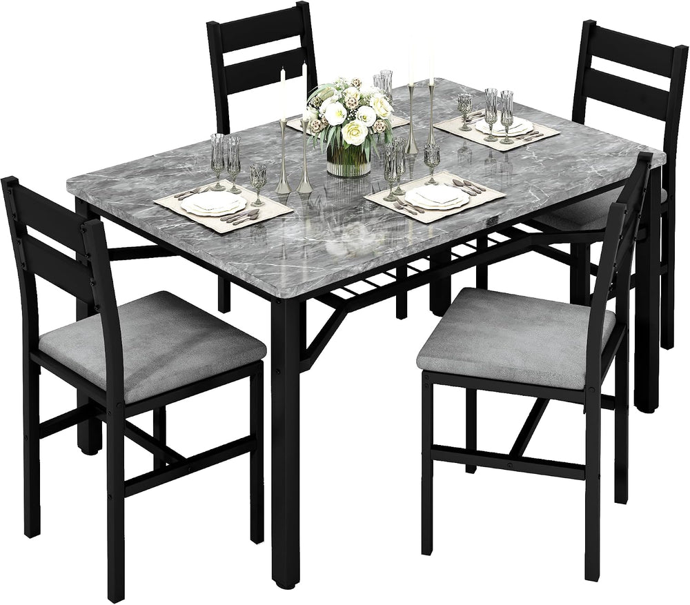 Hooseng 5 Piece Dining Table Set for 4, Modern Kitchen Table with Storage Rac...