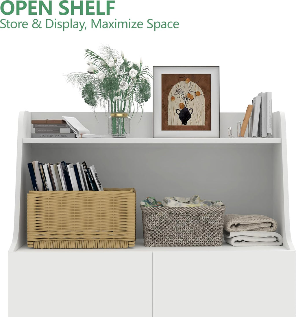 Large/Tall Litter Box Enclosure, Modern Wooden Litter Box Furniture for XL Litterbox with Open Shelf as Sideboard Cabinet (White)