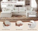 141'' Oversized Cloud Sectional Boneless Couch for Living Room, Modern Big Compressed U Shape Couch with 2 Ottoman 2 Throw Pillows, Comfy Chenille Deep Seat Memory Foam Spineless 6 Seater Sofa,Beige