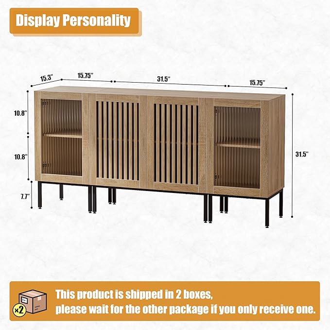 Modern TV Stand for TVs up to 70 Inch, Entertainment Center TV Console with Storage Cabinets and Glass Doors,Media Console for Living Room,Oak