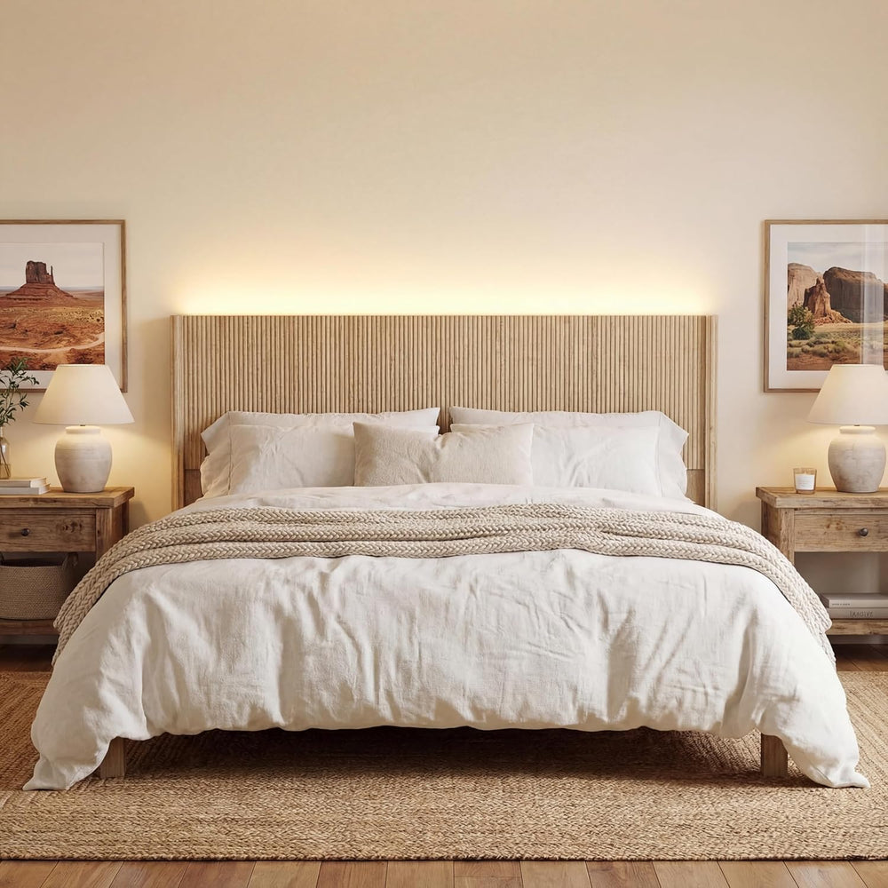Queen Size Headboard Only, Modern Fluted Wall-Mounted Head Board with Lightin...