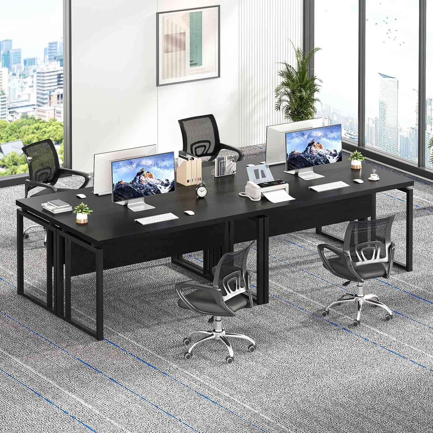 EXCEFUR Black Desk for Home Office, Modern Computer Desk, Wood and Metal Writing Study Table for Workstations, Living Room, Bedroom, 53 Inch