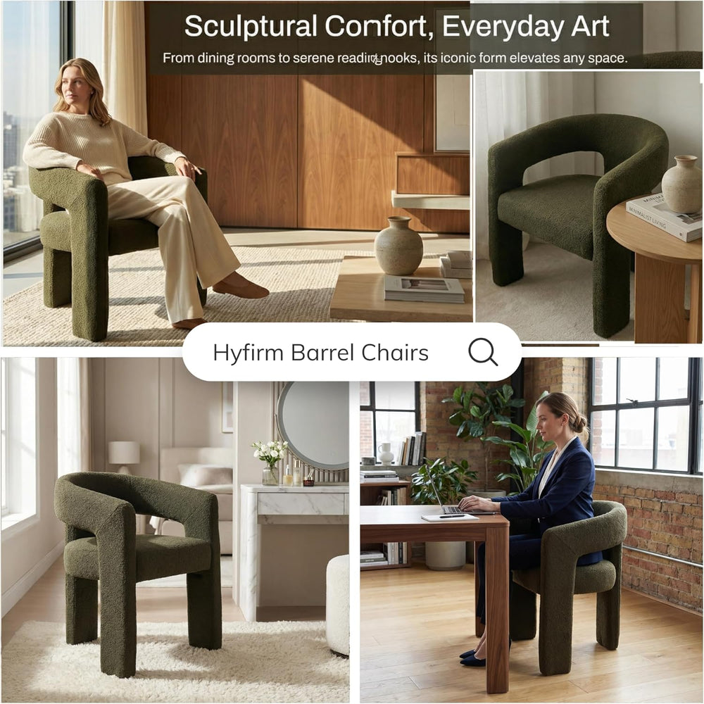 Hyfirm Modern Barrel Dining Chairs Set of 4, Comfy Sherpa Upholstered Accent ...
