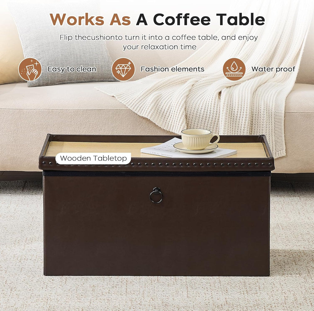 oakvivo 30 Inches Folding Storage Ottoman Bench, Ottoman PU Leather Tuffed En...