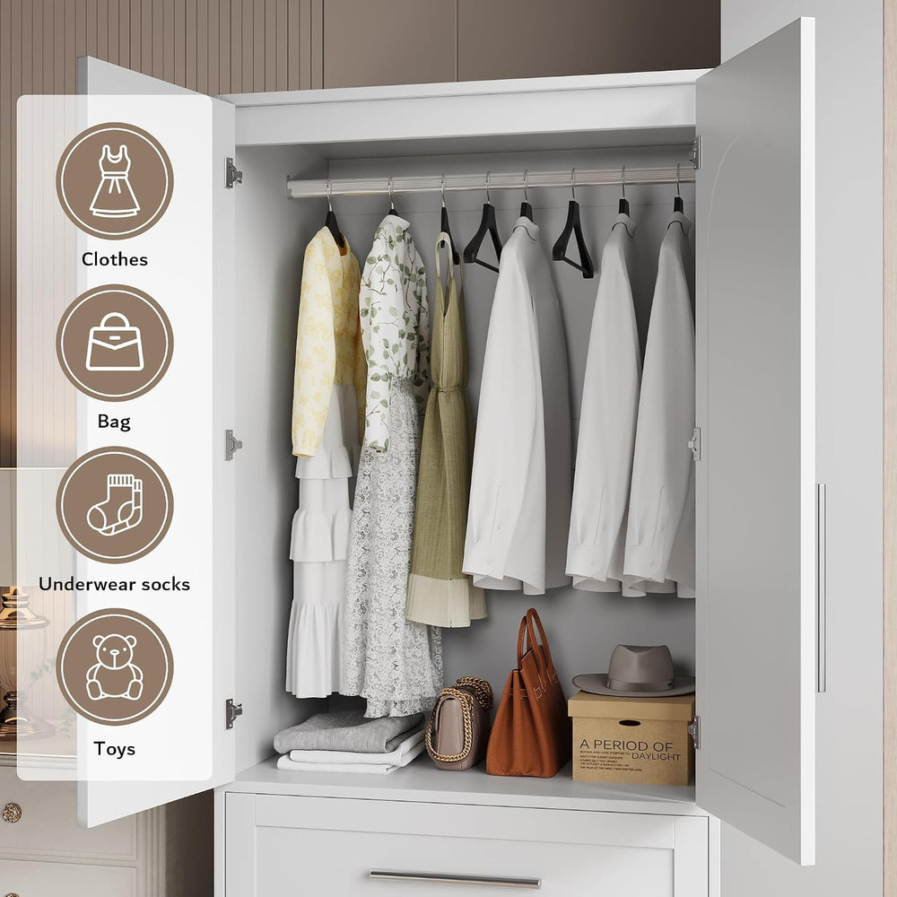 iPormis Armoire Wardrobe Closet with 2 Drawers, Modern Wooden Bedroom Armoire...