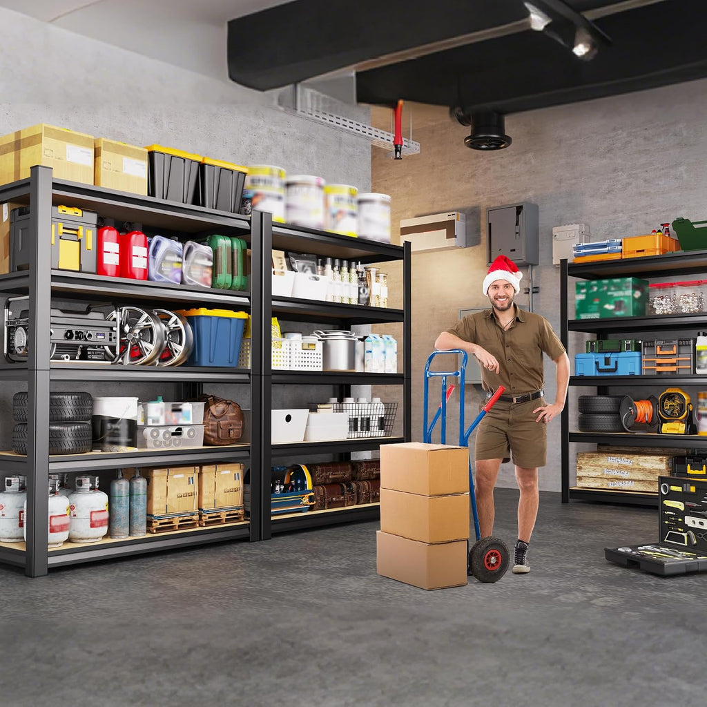 71"H x 28"W x 12"D Garage Shelving Unit, 5-Tier Heavy Duty Metal Storage Shelves 1900 LBS Capacity, Adjustable Utility Steel Racks and Shelving for Garage, Pantry, Basement, Warehouse, Black