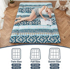 Japanese Floor Mattress, Futon Mattress with Portable Storage Bag and Washable Cover, Roll Up Thick Tatami Mat Suitable for Camping, Guest Room (Blue Striped Jacquard, Twin)