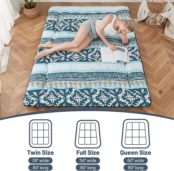 Japanese Floor Mattress, Futon Mattress with Portable Storage Bag and Washabl...