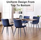 YOUTASTE Navy Blue Dining Chairs Set of 2, Mid Century Modern Comfy Kitchen Chair, Upholstered Faux Leather, Navy Blue Metal Legs, Armless Accent Chairs for Bedroom Vanity Lounge