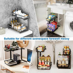 Under Sink Organizers, 2 Tier Pull Out Under Cabinet Organizer，Height Adjustable Pull Out Cabinet Drawers, Metal Sliding Drawer for Kitchen Bathroom Pantry Cabinet Closet Organization Rack，2 Packs
