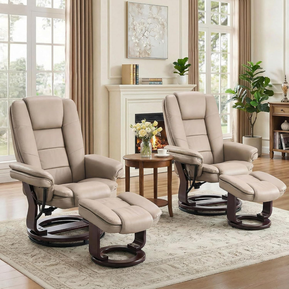 Swivel Recliner Chair with Ottoman Reclining Lounge Sofa Footrest, Set of 2 |...