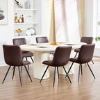 Dining Chairs Set of 6, Modern Dining Chairs with Thick Cushions, PU Leather Upholstered Kitchen Dining Room Chairs with Metal Legs for Dining Living Room (Dark Brown)