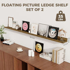 Axeman 48 Inch Floating Shelves for Wall | Picture Ledge Shelf Set of 2 | Rustic Brown Picture Shelf for Wall with Ledge | Floating Shelves with Lip | Photo Ledge Shelves for Books Album Records