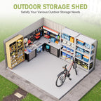 VanAcc 12x10.3x8.1 FT Galvanized Steel Outdoor Storage Shed with a Lockable Hinged Door and 2 Windows, Metal shed for Garden, Backyard, Dark Grey/White