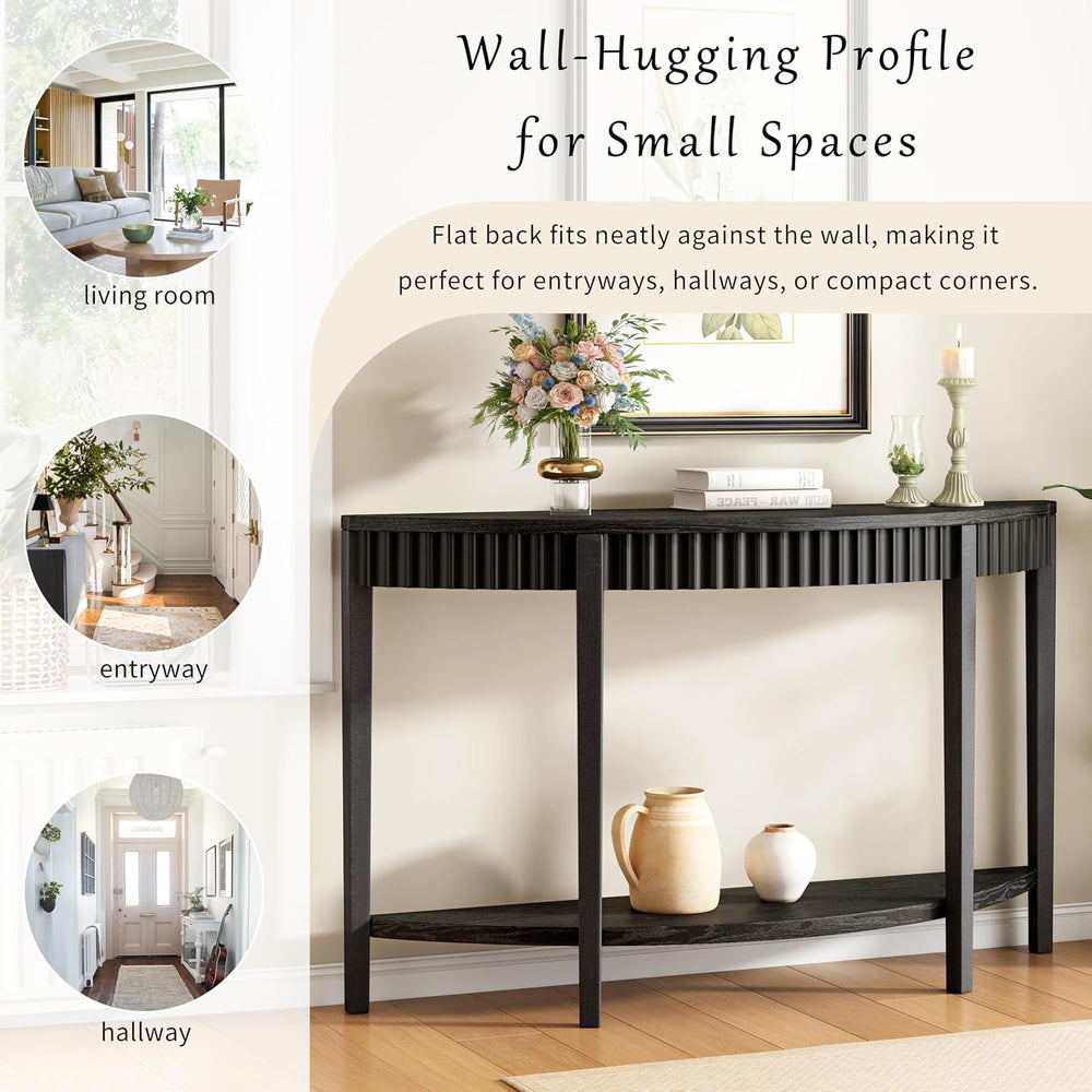 55'' Elegant Half Moon Entryway Table with Wood Veneer and Open Shelf...