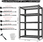 Storage Shelving Unit Heavy Duty Garage Shelves Metal Organizer Utility Rack for Kitchen Pantry Basement Pantry Warehouse Laundry Black 60" H x 28" W x 12.2" D 2000LBS 5-Tire