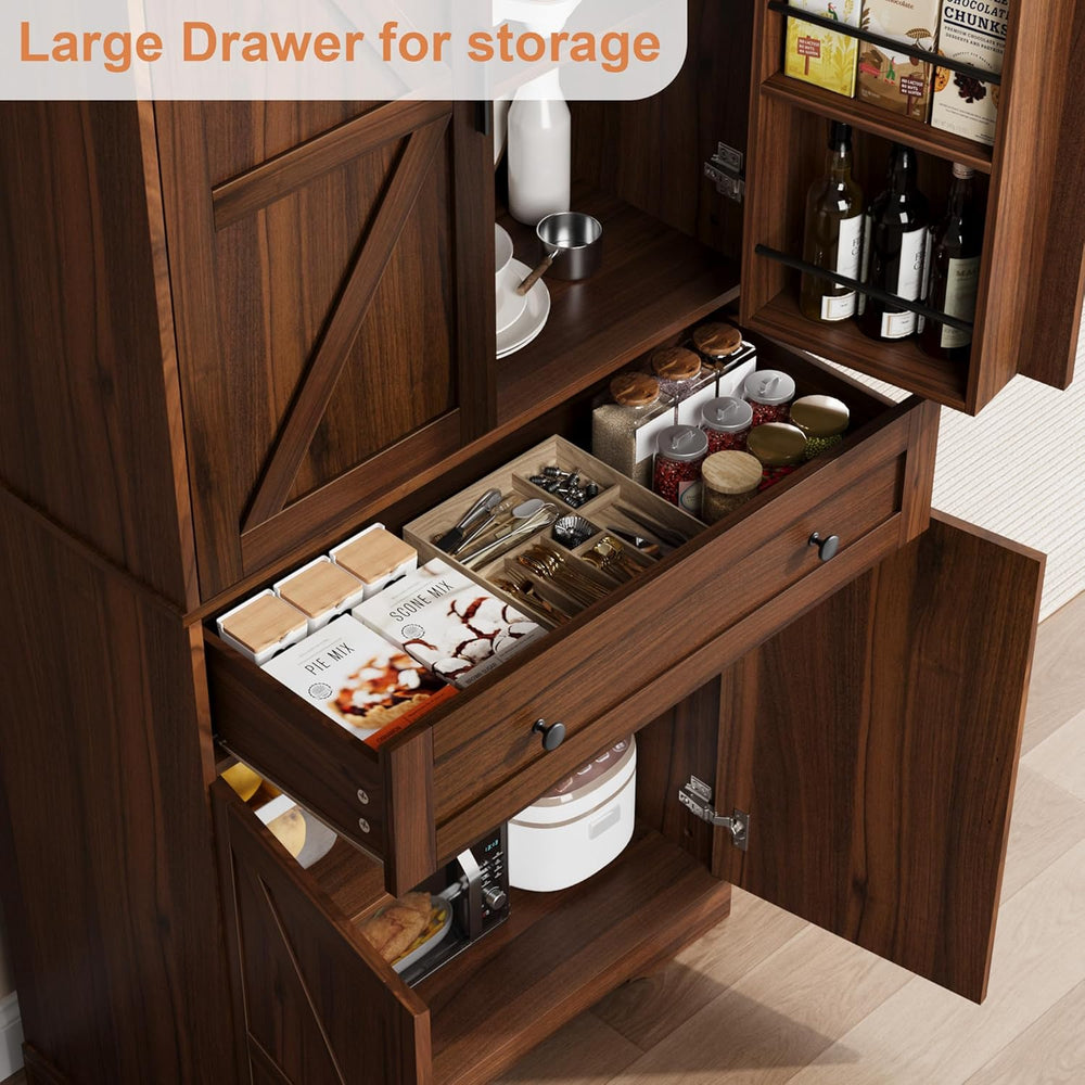 Garvee 71" Kitchen Pantry Cabinet, Barn Door Freestanding Cupboard with ...