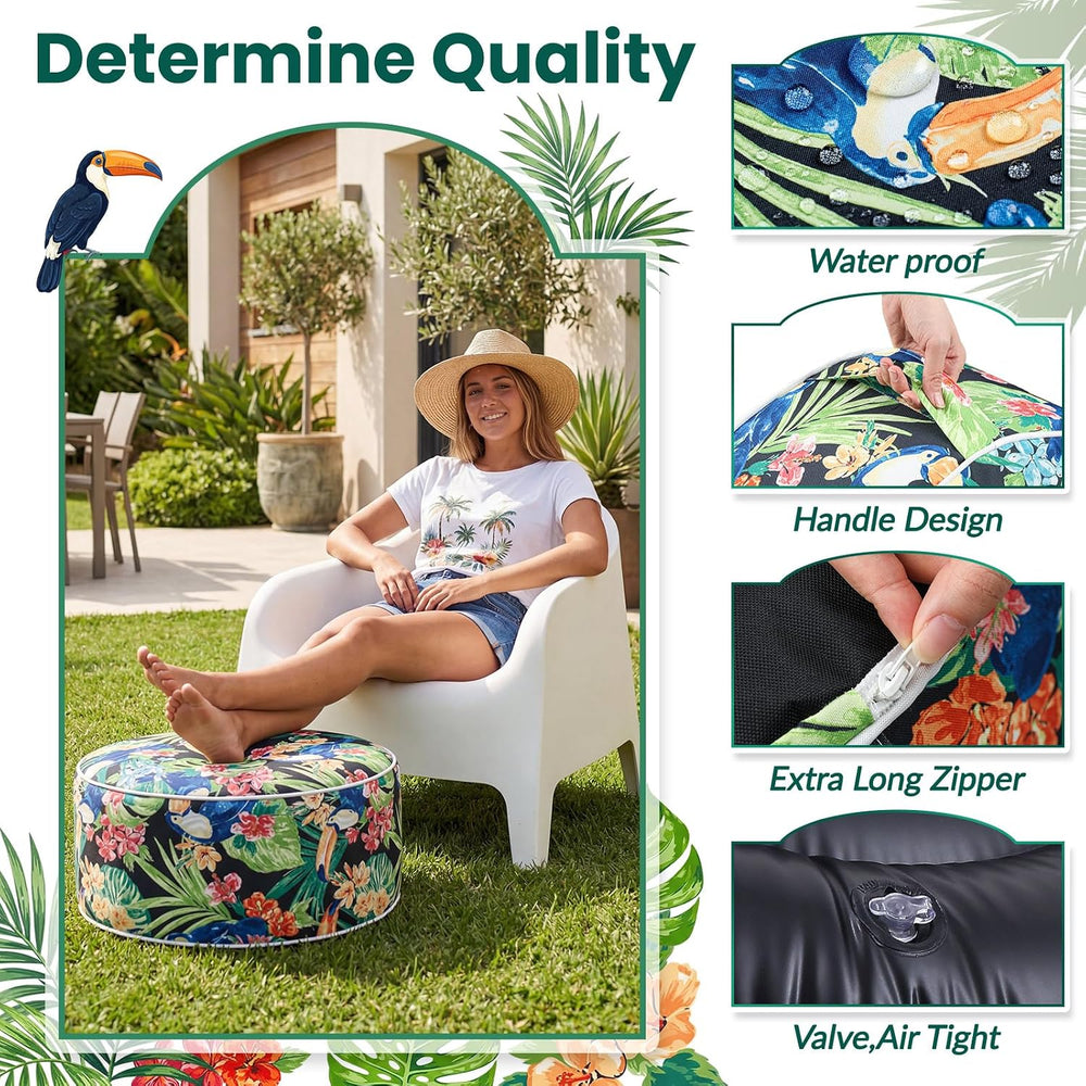 Cinnvoice 2 Pcs Inflatable Outdoor Ottoman Pouf Waterproof Round Footrest wit...