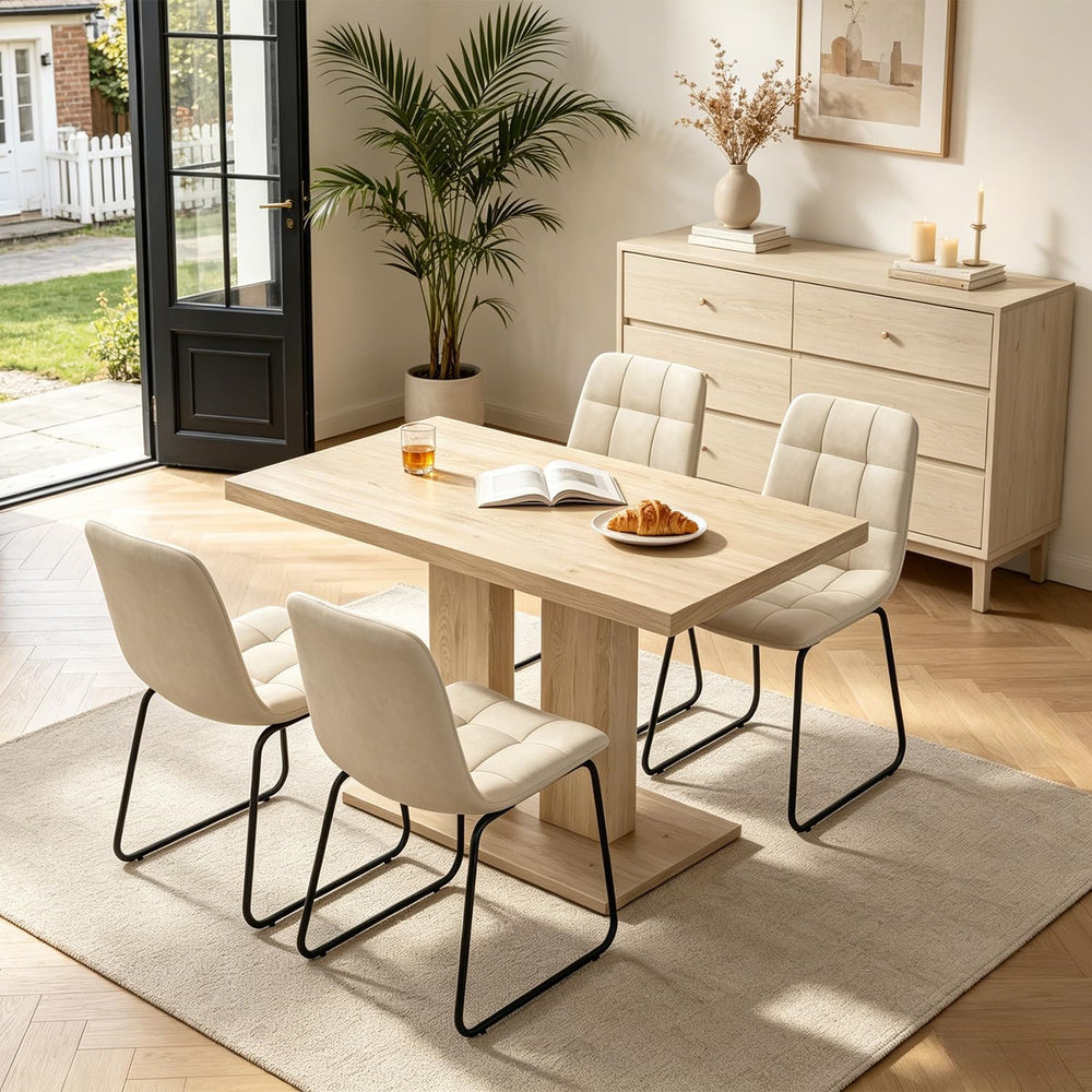 Modern Dining Table Set for 4, 46" Pedestal Kitchen Set Natural