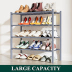 Smiry Shoe Rack, 4 Tier Bamboo Shoe Organizer, Stackable Free Standing Wooden Shoe Storage Shelf for Closet, Entryway, Front Door Entrance, Grey
