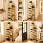 7 Tier Vertical Shoe Rack for Closet - Tall Narrow Metal Shoe Storage Tower with Staggered Shelves, Freestanding Shoe Organizer Stand for Entryway, Hallway, Bedroom and Small Spaces, Gold