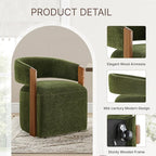 Upholstered Dining Chairs with Casters, Modern Barrel Side Armchair with Rollers & Wooden Armrest for Dining Room, Bedroom, Kitchen, Reading Room, Green, Set of 1