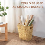 GREENATURAL Wicker Trash Can, Handwoven Water Hyacinth Waste Basket, Wicker Storage Bin with Natural Finish, Rustic Garbage Can for Laundry Room, Bathroom, Bedroom, Office, 13x7.5x12.25 inches