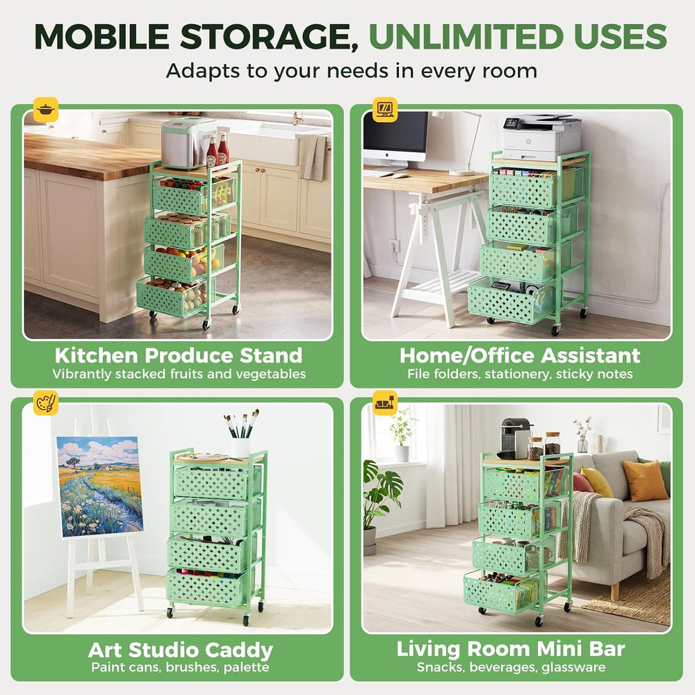 5 Tier Kitchen Storage Cart with Wheels, Utility Fruit Vegetable Storage Rack...