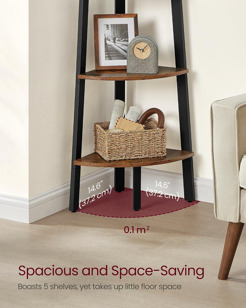VASAGLE 5-Tier Corner Shelf Stand, Modern Ladder Shelf