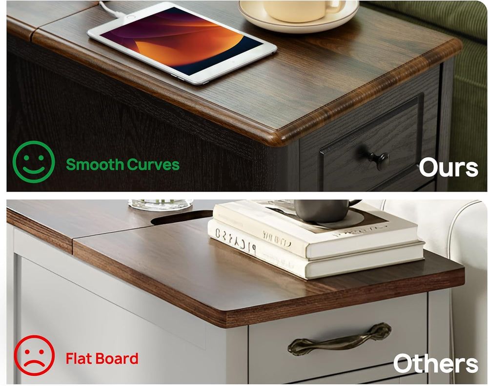 Farmhouse End Table with Charging Station, USB-C, Narrow Side Table with Stor...