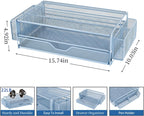 AUPSEN Computer Monitor Stands Riser，2-Tier Desk Organizers and Accessories, Office Desk Accessories Organizer with Drawers and 2 Pen Holder for Office Supplies (Blue)