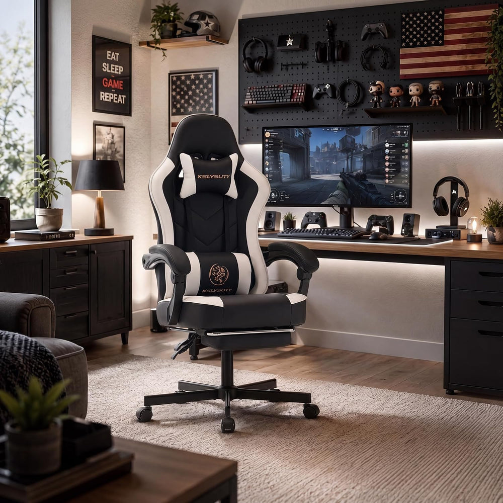 Desk Computer Gaming Chair - High Back Ergonomic Office Chair with Footrest a...