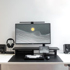 Raico Desk Cockpit Shelf Monitor Stand System Dual Screen Setup Wood Large Desk Accessory Organizer Unit (Black Wood, Medium v2 | 36 Inches)