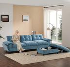 Ball & Cast Modular L Shaped Sectional Sofa with Movable Storage Ottoman and Dual-Port Charging,4 Seater Comfy Cloud Couch W/Side Storage Pockets & Cup Holder,for Living Room,Apartment,Light Blue,104"