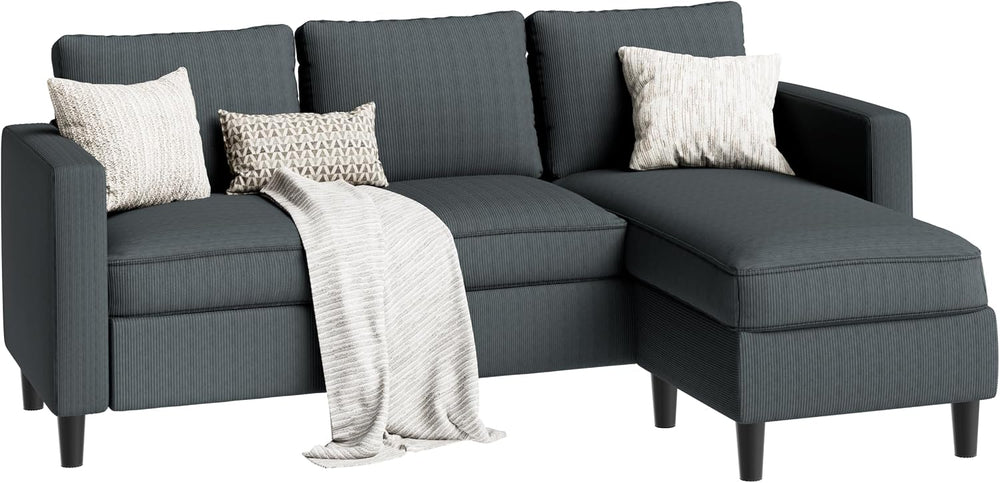 SUNLEI L-Shaped Sectional Couch, Modern Grey Reversible Sectional Sofa with R...