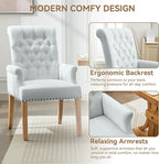 Fabric Dining Chair with Arms, Upholstered Tufted High Back Dining Room Chairs, Accent Armchair with Solid Wood Leg and Nailhead Trim, Kitchen Dining Living Room, Sky Blue